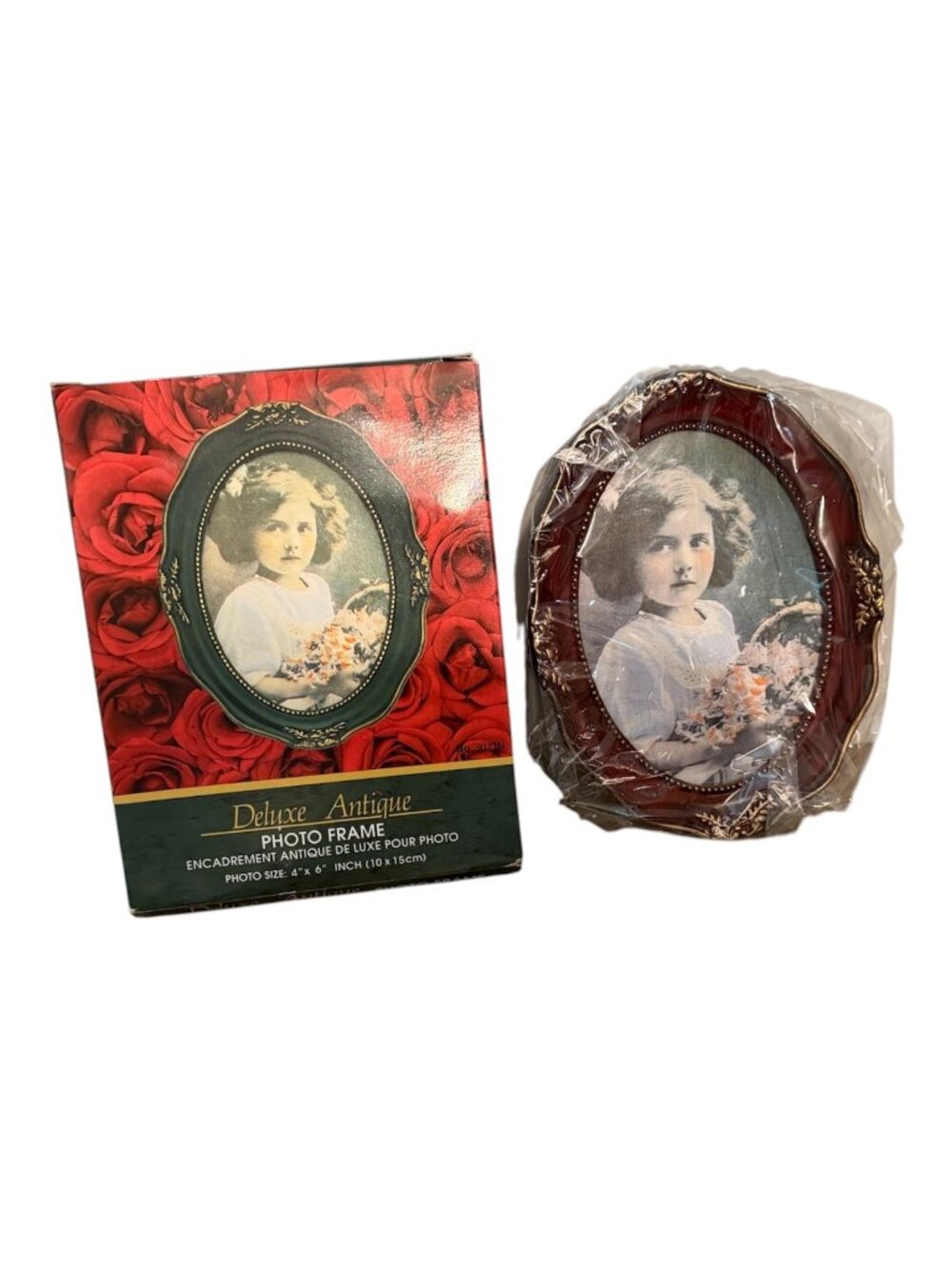NOS Deluxe Antique Rosewood Oval Picture Frame Real Glass 4x6 New In Box